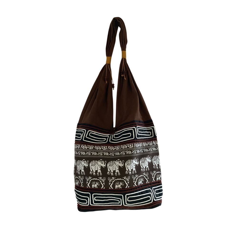 Elephant Print Boho Hobo Shoulder Bag Brown Ethnic Tribal Tote Purse - Picture 5 of 10